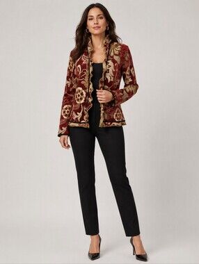 TRIMDIN Vintage Red Cream Floral Ruffle Reversible Artisan USA Blazer Sz Large
